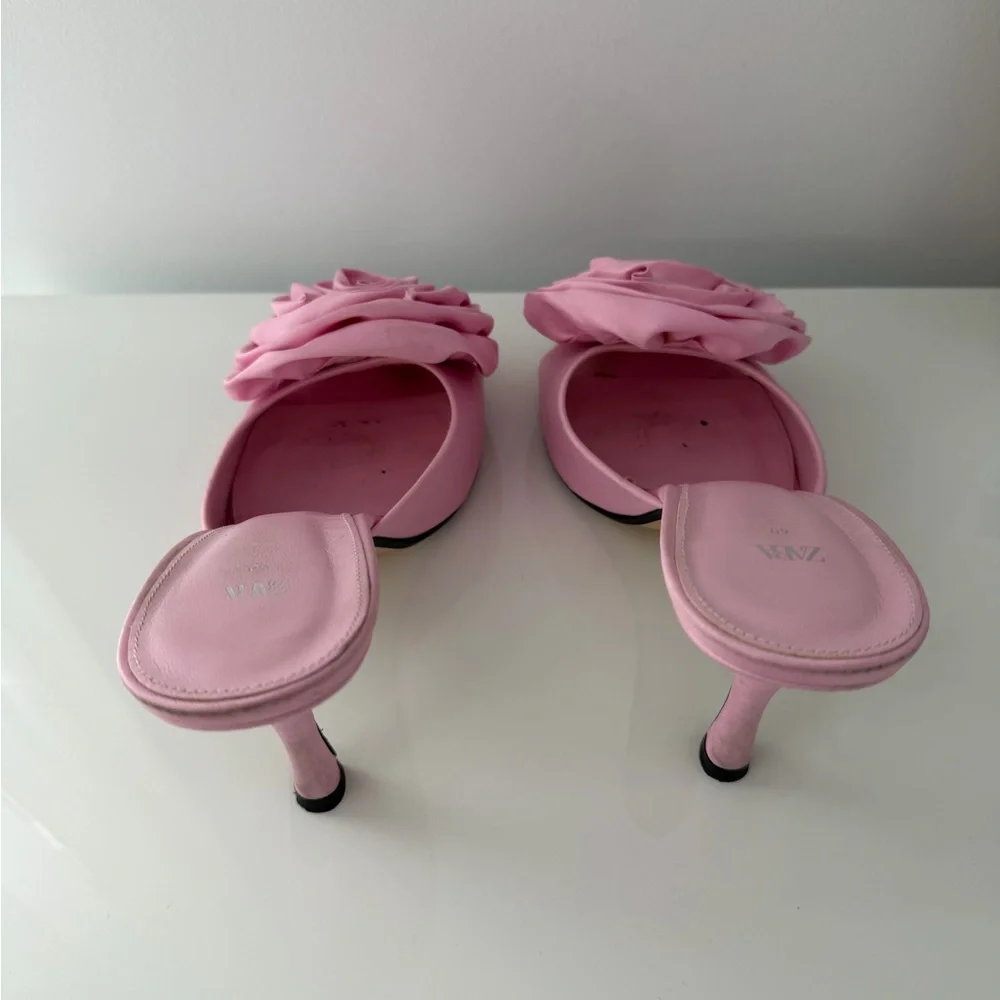 Zara | Satin Flower High Heel Slides - Picture 6 of 8